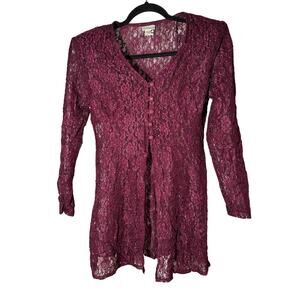 Words Vintage Purple Lace Button Front Jacket Size 9/10
